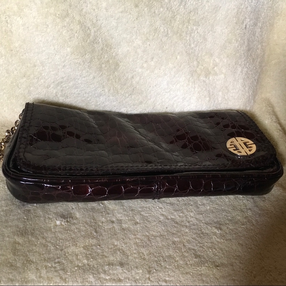 Antonio Melani Brown Faux Croc Clutch, gold chain - Picture 4 of 6